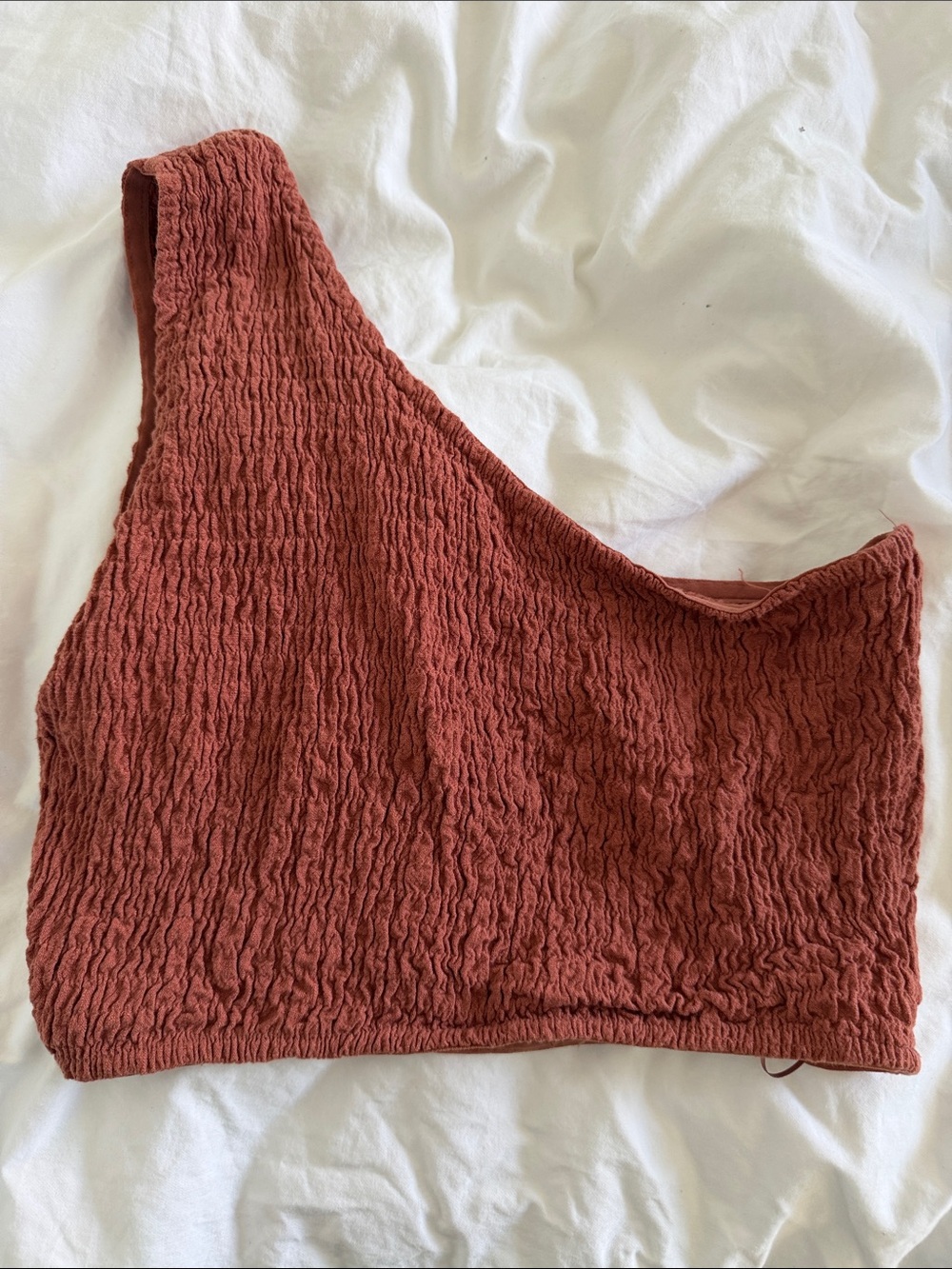 One-Shoulder Textured Crop Top in Rust